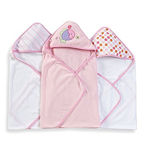 Spasilk 3 Pack Soft Terry Hooded Towel Set, Pink
