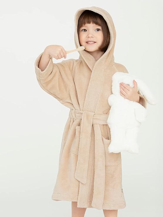Konny Kids Bathrobes, Hooded Towel, Oeko-TEX Certified Bathrobes, Ultra Soft, Quick-Dry Washcloth for 3-5Y Baby Boys & Girls