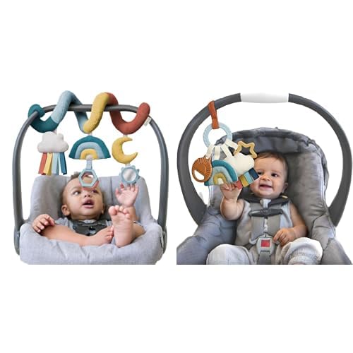 Itzy Ritzy Car Seat Spiral and Busy Ring Teething Toy Bundle (Rainbow)