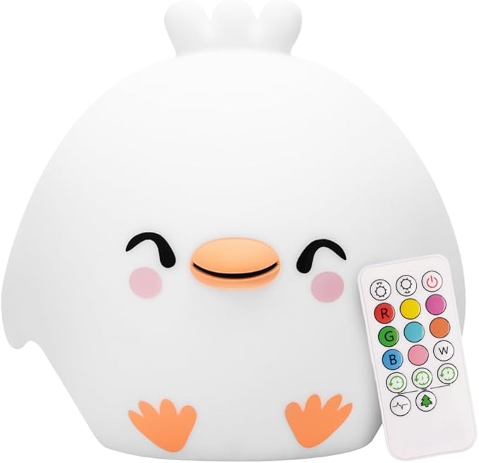Lumipets Clara the Chick Squishy Silicone Night Light for Kids | Cute Night Light with Remote & Touch Control for Baby & Toddler Bedrooms | Color Changing Portable Animal Nightlight | Soft Mood Lamp