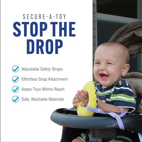 Baby Buddy Secure-a-Toy, Adjustable Pacifier and Teether Strap for Stroller, Highchair, and Car Seat, Navy Red Yellow White, 4 Pack - Made in USA