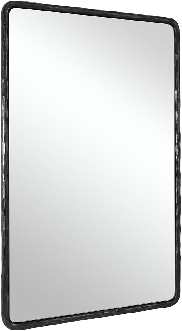 ANDY STAR Hand-Forged Black Bathroom Mirrors for Wall, 22x30 Inch Vintage Solid Steel Metal Frame Bathroom Vanity Mirror, Antique Rounded Rectangle Wall Mirror, Hangs Horizontally or Vertically