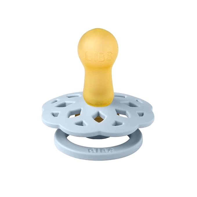 BIBS Boheme Soother 2-Pack. BPA Free Dummy Pacifier, Symmetrical Nipple. Natural Rubber Latex, Made in Denmark. 0-6 Months (Pack of 2), Baby Blue/Island Sea