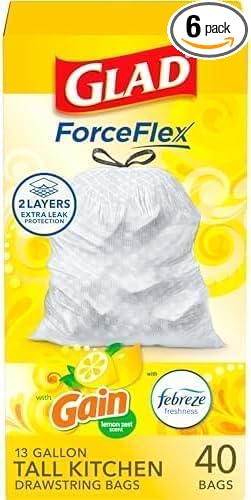 Glad ForceFlex Trash Bags 13 Gallon Gain Lemon Zest | Tall Kitchen | Drawstring