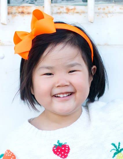 Wee Ones Girls' Classic Grosgrain Hair Bow on a Wrapped Headband, Stylish For All Hair Types, Medium Bow, Orange