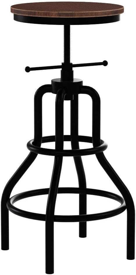 LOKKHAN Vintage Industrial Bar Stool-Rustic Swivel Barstools-Round Wood Metal Base-Kitchen Counter Height Adjustable Pipe Stool-Cast Steel Chairs 20-27 Inch (Set of 2)