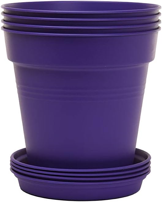 Mintra Home Garden Pots 4pk - Flowers, Herbs, Plants, Indoor, Outdoor, Colorful, Wholesale, Bulk (Purple, 15cm Diameter (5.9in))