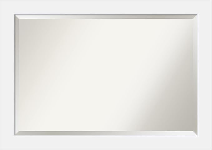 Amanti Art White Bathroom Mirror for Over Sink, 29x41 Corvino White Rectangle Vanity Mirror, Large Modern Contemporary Wood Frame, Hangs Horizonally and Vertically, Bathroom Wall Decor, Beveled Edge
