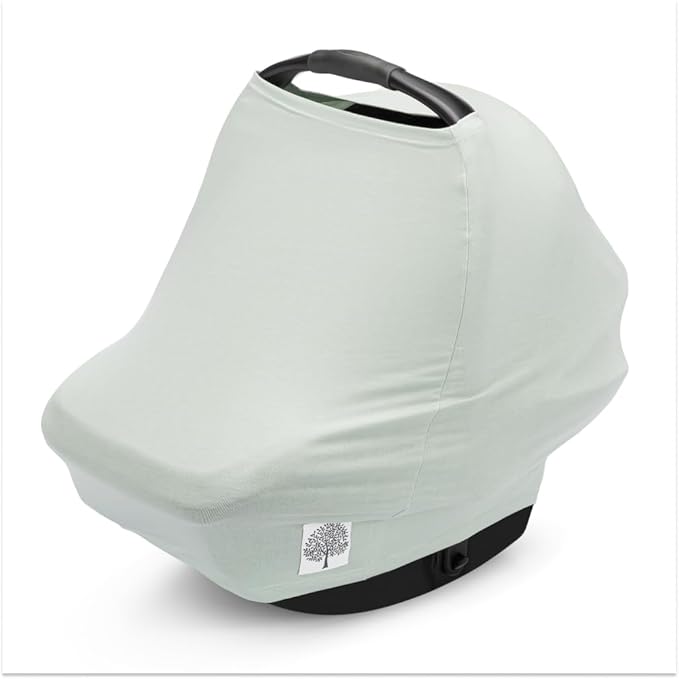 Parker Baby 4 in 1 Car Seat Cover for Girls and Boys - Stretchy Carseat Canopy, Nursing Cover, Grocery Cart Cover, High Chair Cover - Sage