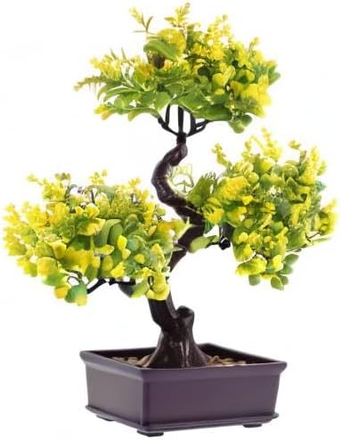 Cabilock Artificial Bonsai Tree, Fake Potted Bonsai Plants Decoration, Simulation Faux Plants Decor, Desktop Realistic Welcoming Pine Ornament for Home Office Entryway Chests Decor, Yellow