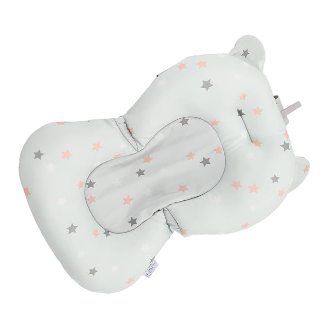 Baby Bath Seat, Baby Bath Tub Cushion for Bathtub Sink for Infant Newborn, Floating Foldable Adjustable Infant Bath Supporter, Easy to Clean (Light Blue Stars)