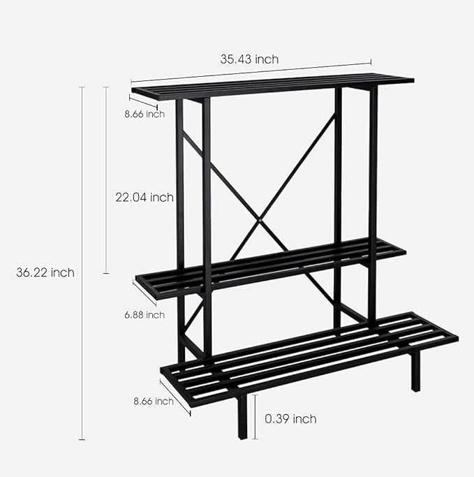 Zhongma 3 Tier Plant Stand Space-Saving Heavy Duty Plant Holder for Balcony, Home, Garden ,Metal Sturdy Plant Stand for Indoor and Outdoor