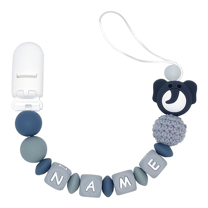 Personalized Pacifier Clip with Name Customized - Elephant (Grey)