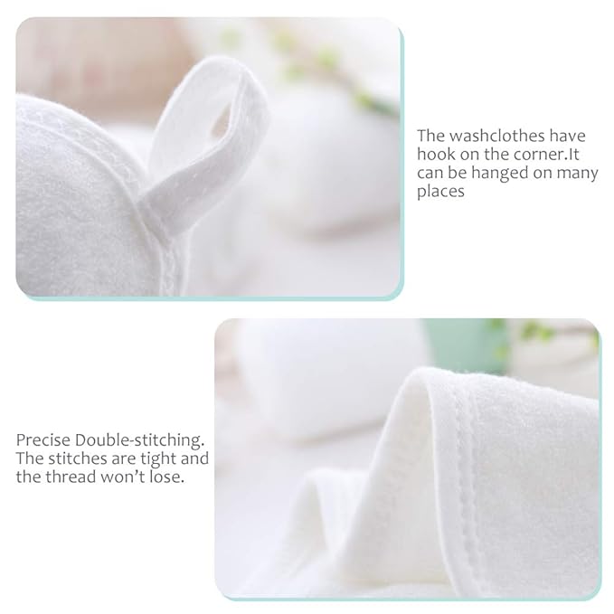 HIPHOP PANDA Baby Washcloths, Rayon Made from Bamboo - 2 Layer Ultra Soft Absorbent Newborn Bath Face Towel - Reusable Baby Wipes for Delicate Skin - White, 30 Pack
