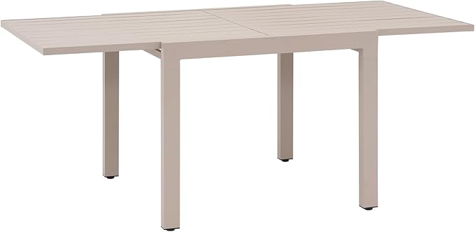 Soleil Jardin Aluminum Patio Extendable Dining Table, 35" - 71", Adjustable Indoor Outdoor Furniture Rectangle Table for 4-6 Person Porch Deck Garden, Flaxen
