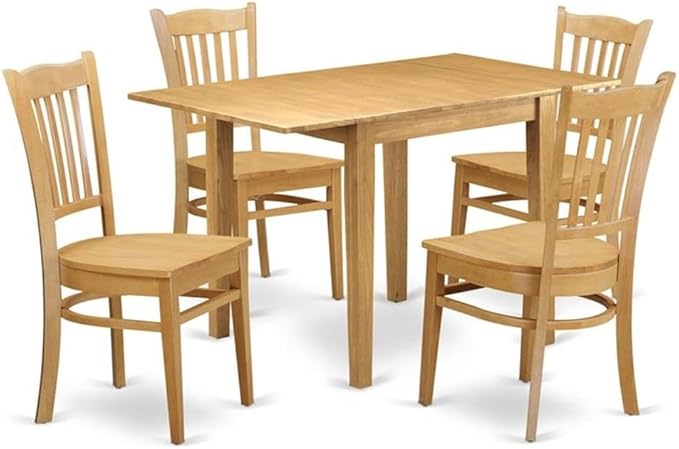 East West Furniture NDGR5-OAK-W 5 Piece Dining Set Includes a Rectangle Dining Table with Dropleaf and 4 Kitchen Chairs, 30x48 Inch, Oak