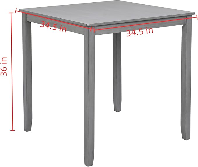 5PCS Dining Table Set, Counter Height Kitchen Table Set with Square Table and 4 Upholstered Chairs, Square Dining Table Set for 4, Gray