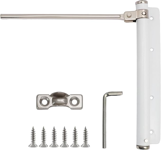 BokWin Automatic Door Closer for Home, Safety Spring Door Closers Adjustable Self Closing Device, Easy to Install with Arm, Screw, Wrench for 5kg (1 Pack, White)