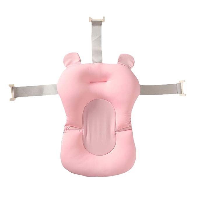 Baby Bath Cushion Pad Newborn Bathtub Mat Bath Supporter Net Bathtub Pillow Non-Slip Floating Bathing Tub Seat (Pink Bear, One Size)