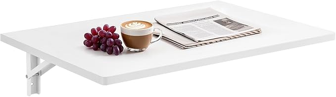 VEVOR Wall Mounted Folding Table, 39.4 x 19.7 inches Wall Mount Table, Floating Desk with Iron Bracket for Small Spaces, Home Office, Dining, Laundry Room, Kitchen, Bar, White