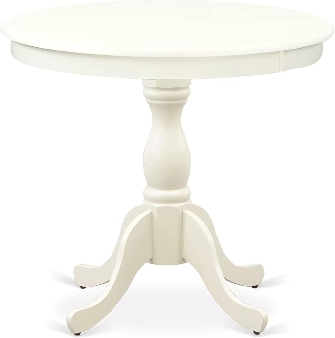 East West Furniture AMIP3-LWH-W 3 Piece Dining Room Table Set Contains a Round Kitchen Table with Pedestal and 2 Dining Chairs, 36x36 Inch, Linen White