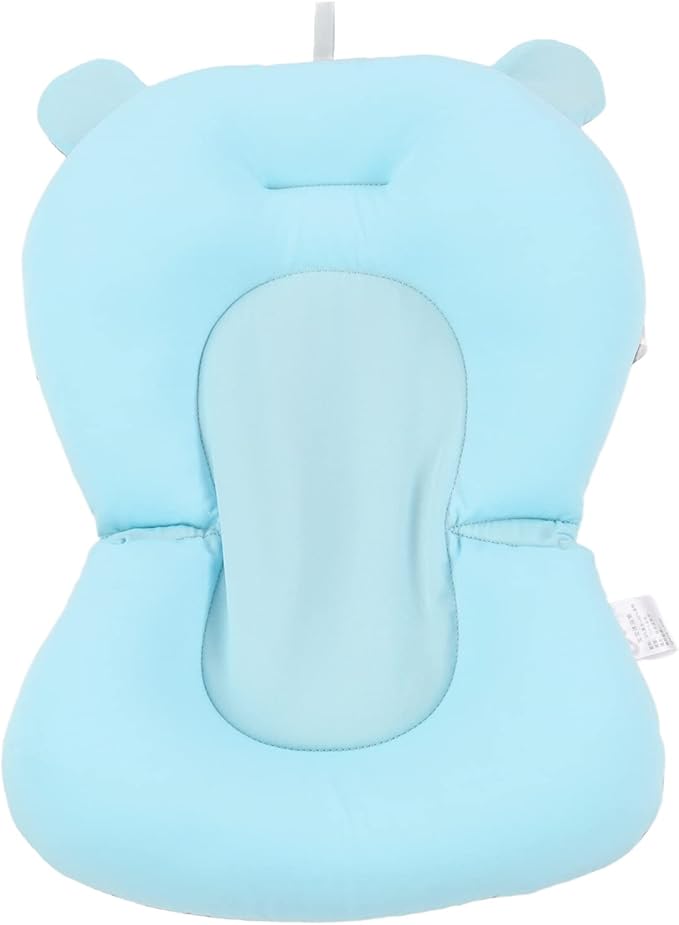 Baby Bath Cushion Pad Newborn Bathtub Mat, Nonslip Floating Seat with Support for Head, Neck, and Back,Sling, 0-12 Months (Blue Bear)