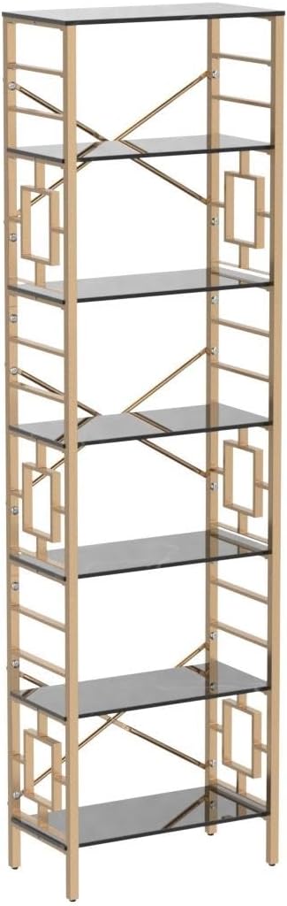 HOMISSUE Bookcase,7-Tier Tall Bookshelf Metal Bookcase and Bookshelves, Free Standing Storage Modern Bookshelf for Home Office Living Room and Bedroom, Black & Gold