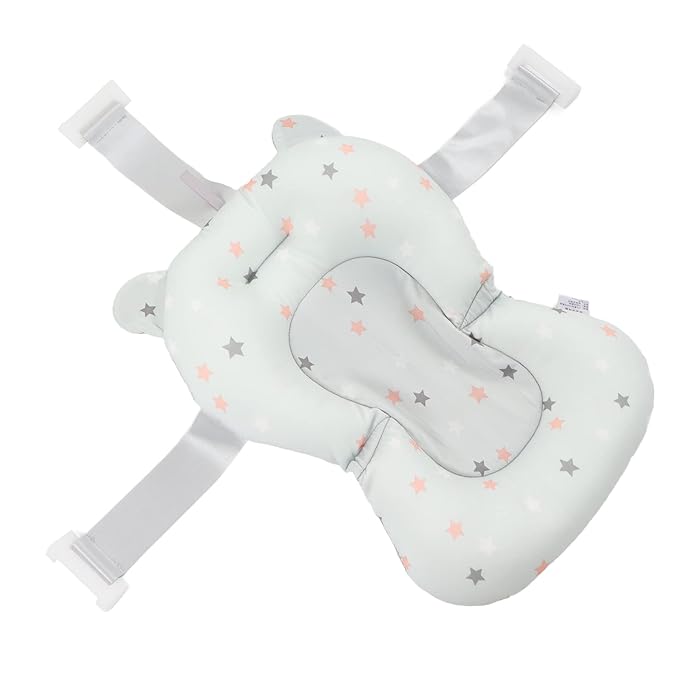 Baby Bath Seat Cushion, Floating Bath Support Mat Foldable Adjustable Infant Bath Supporter Newborn Bathtub Seat Cushion Nonslip Baby Bathtub Mat Baby Tub Pillow for 0‑12 Months