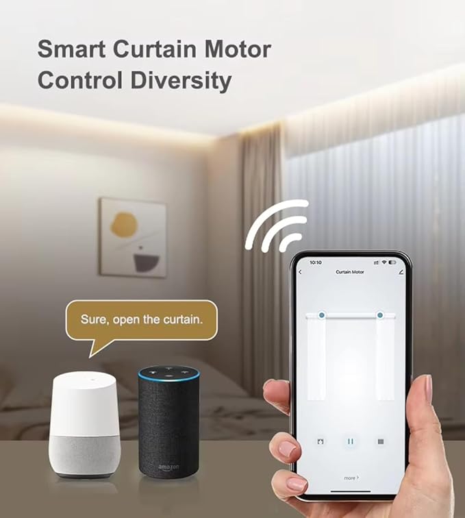 ZigBee Smart Curtain Motor with Retractable Track, Automatic Curtain Opener System 2.5N.m Motorized Drapery Rods Compatible with Alexa/Google Home (2.8-5.2 meters (110.2-204.7 inches) Adjustable)
