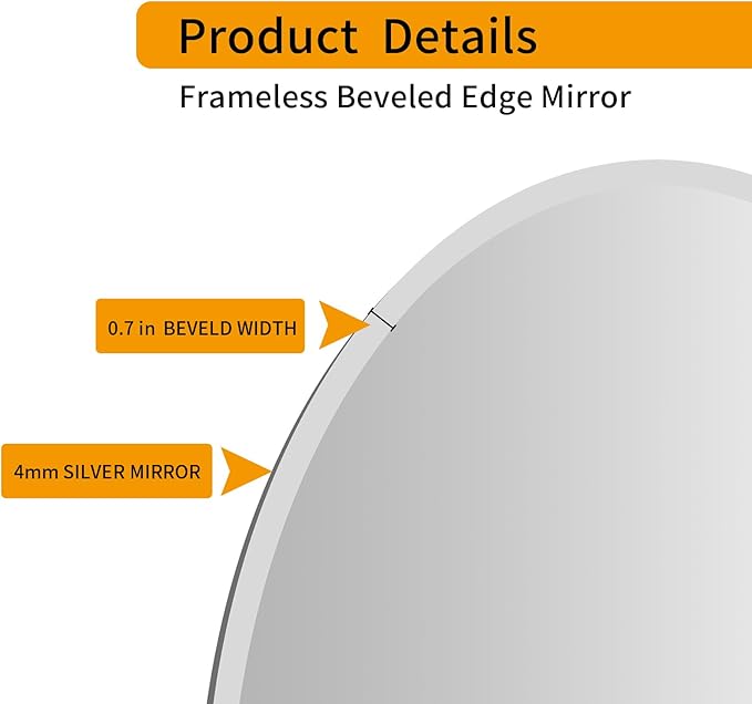 KOHROS Frameless Oval Mirror 20" x 28" Bathroom Wall Mirror w/Polished Beveled Edge, Anti-Rust, Tempered Glass (Silver)