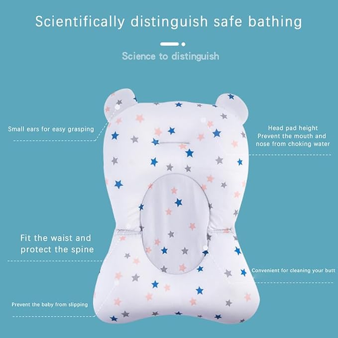 Baby Bath Cushion Pad Newborn Bathtub Mat Bath Supporter Net Bathtub Pillow Non-Slip Floating Bathing Tub Seat (Green Bear, One Size)