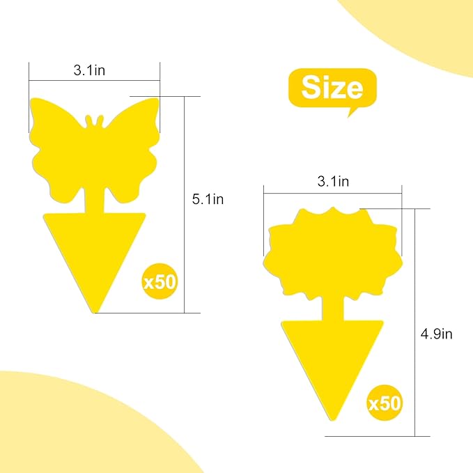 Fruit Fly Traps, 100 Pack Yellow Sticky Traps, Fungus Gnat Traps, Plant Fly Stickers for Indoor and Outdoor Use Protect The Plant