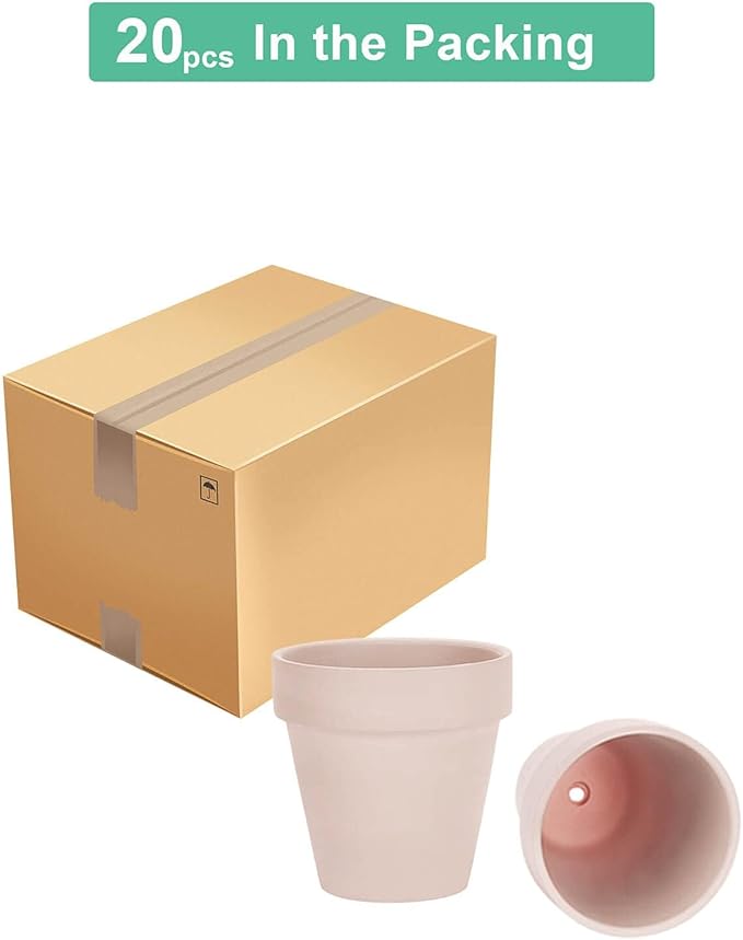 vensovo 3 Inch Pink Terra Cotta & Terracotta Pots with Drainage - 20 Pack Clay Flowerpots, Succulent Nursery Planter Great for Plants, Crafts, Wedding Favor