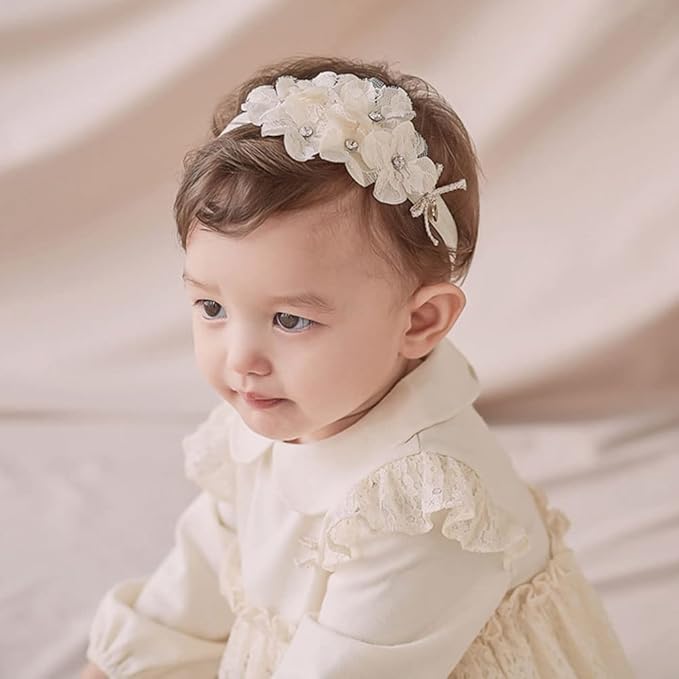 Lace Flower Bow-knot Baby Girls Headband Birthday Infant Wrap Elastic Baby Turban Hairband for Newborn Infant Toddler Kids (Style 11)
