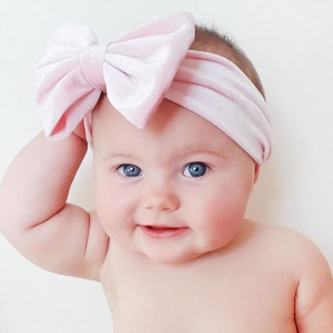 Baby Girl's 7'' Soft Big Bowknot Velvet Headband Toddler Hairband for Photography Travel Party Festivals (Orange Pink, One Size)