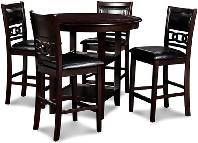 New Classic Furniture Gia 5-Piece Round Counter Height Set with 1 Dining Table and 4 Chairs, 42", Ebony
