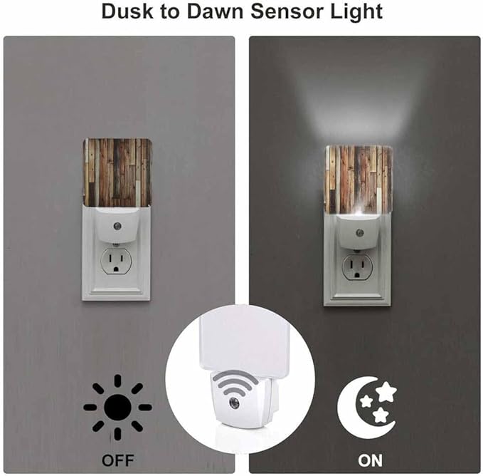 Old Wooden Planks Night Light Brown Vintage Style LED Night Lights Plug into Wall for Stairway Hallway Bedroom 0.5W Nightlight