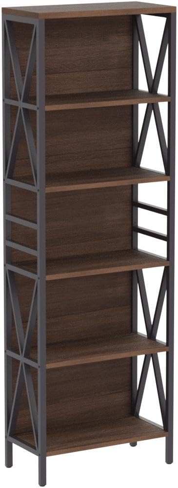 HOMISSUE Tall Bookshelf, 6-Tier Book Shelf, Rustic Wood Metal Bookshelves and Bookcases, Freestanding and Industrial Open Bookcase for Home Office, Living Room and Bedroom, Vintage Brown