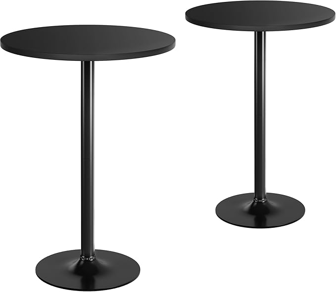 Shahoo Round Bar Table, Cocktail Tables with Metal Base & MDF Top, for Bistro Pub, Cafe, Set of 2, Black