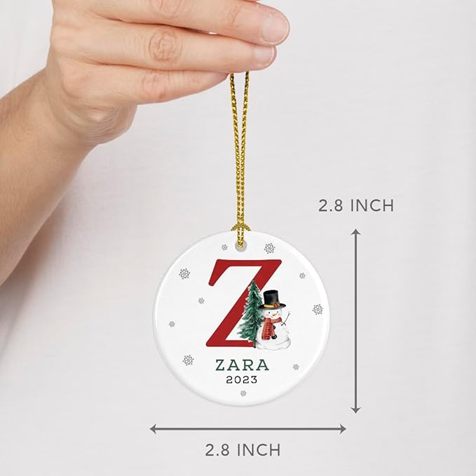 Andaz Press Personalized Christmas Ornaments, Custom Name, Initial Z Monogram Snowman 2.8" Ceramic Porcelain 2025 Christmas Ornament Keepsake for Kids, Boys, Girls, Christmas Initial Ornaments 1-Pack