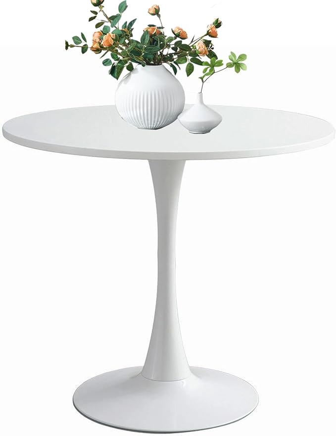 Tulip Table for 2-4 Persons 31.5" Modern Round Dining Room Table, Mid-Century Wooden MDF Circle Top Small Leisure Coffee Tables for Kitchen Living Room (White, 31.5")