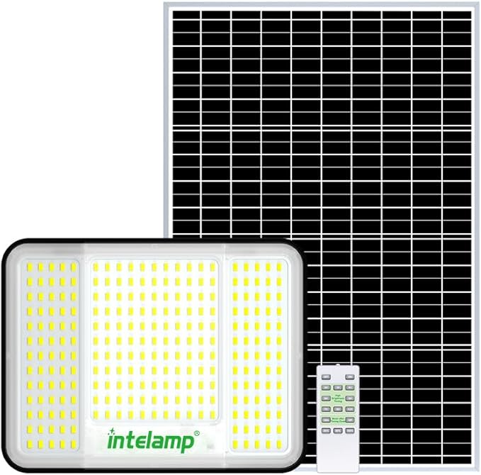 intelamp Solar Flood Lights Outdoor Waterproof, 20000mAh 2000LM Floodlight Exterior with Remote 16.4 FT Cable, 2-12H Timer Dusk to Dawn Security Spots Lighting Outside for Garden Pathway