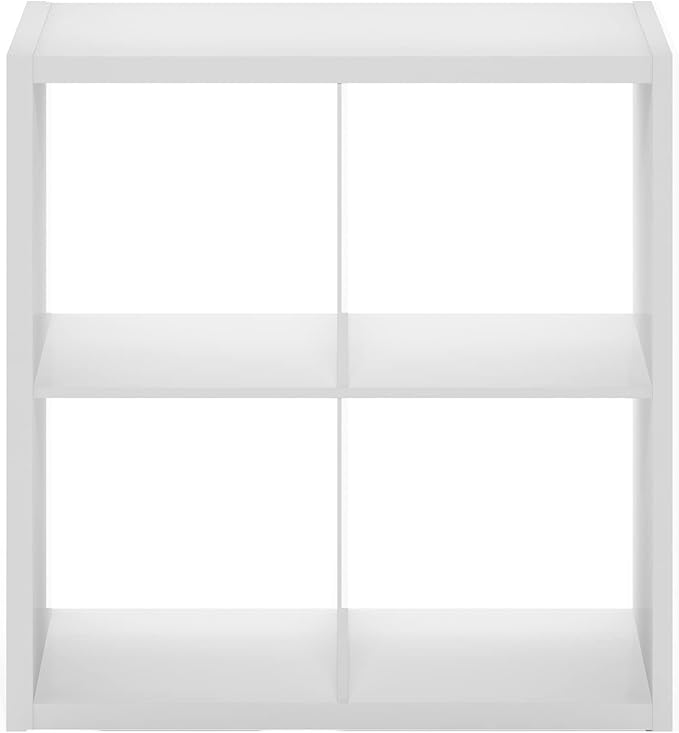 Furinno Cubicle Open Back Decorative Cube Storage Organizer, 4-Cube, White