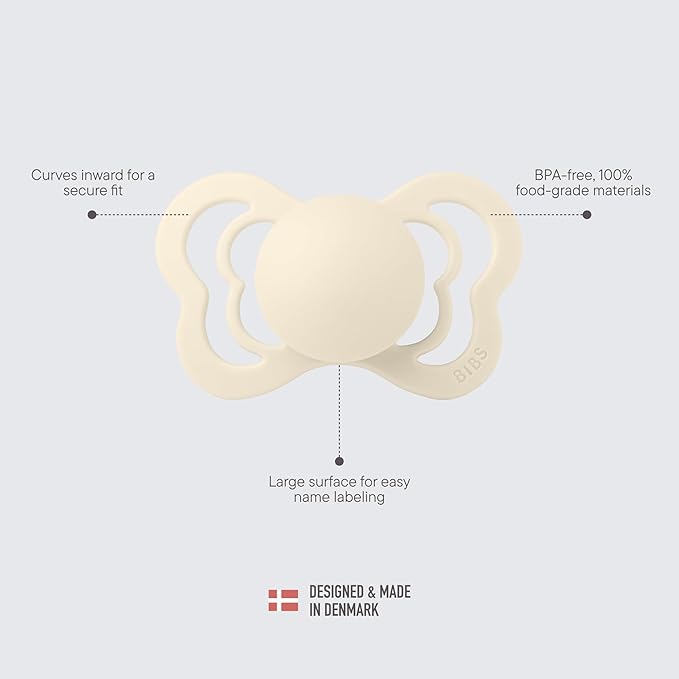 BIBS Pacifiers - Couture Collection | BPA-Free Anatomical Nipple | Silicone | Made in Denmark | Set of 2 Ivory/Sage Color Premium Soothers | Size 0-6 Months