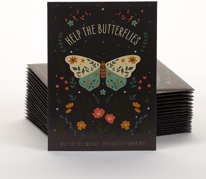 Bentley Pollinator Wildflower Mix, 25 Non-GMO Non-Coated Packets for Garden Planting, Help Butterflies and Pollinators, Beautiful Gift