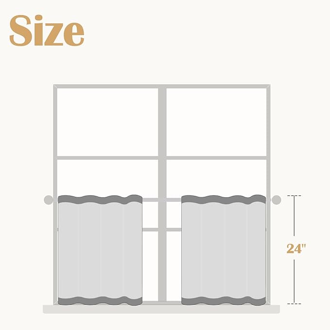jinchan Striped Linen Kitchen Curtains 24 Inches Length Tier Curtains Farmhouse Modern Cafe Style Small Window Treatments Airy Light Filtering Rod Pocket for Living Room Bathroom 2 Panels Tan
