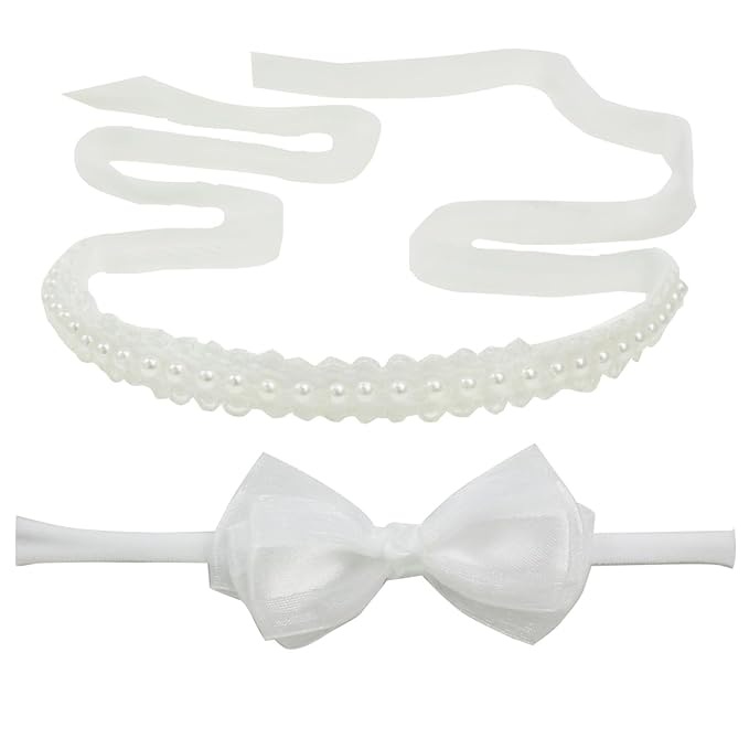 Handmade White Pearl Newborn Headband Baby Girl White Bow HairBand Baptism Headbands Set