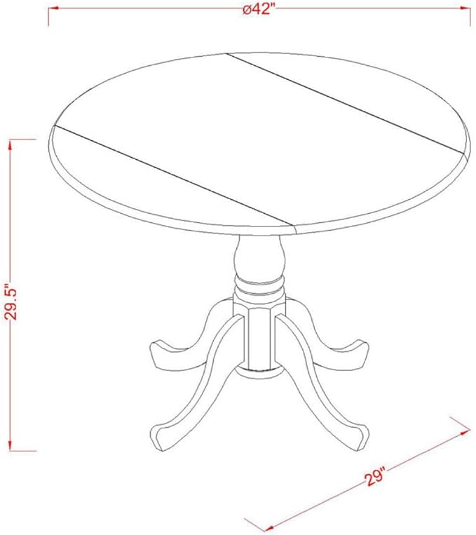 East West Furniture DLNI5-BCH-W 5 Piece Modern Dining Table Set Includes a Round Wooden Table with Dropleaf and 4 Dining Chairs, 42x42 Inch, Black & Cherry