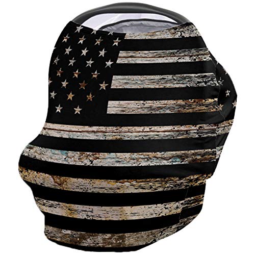 Shabby Chic American Flag on Wooden Grain Baby Nursing Cover for Breastfeeding, Breathable Stretchy Nursing Scarf Carseat Canopy for Boys or Girls Stroller Car Seat Covers Western Farm