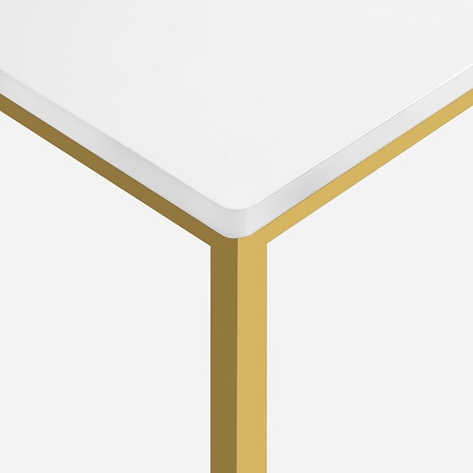 Bar Stools, Set of 2 Bar Chairs, Kitchen Breakfast Bar Stools with Footrest, 25.8-Inch Height, Rectangular Industrial Stools, for Dining Room, Easy Assembly, White and Gold BAJW0101
